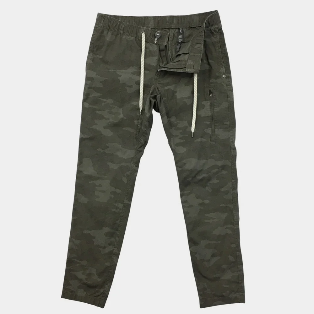 Vuori Mens Ripstop Camo Climber Pants Green Large Elastic Waist Drawstring V412